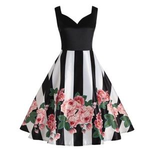 Floral striped Plus Sized Flare Dress
